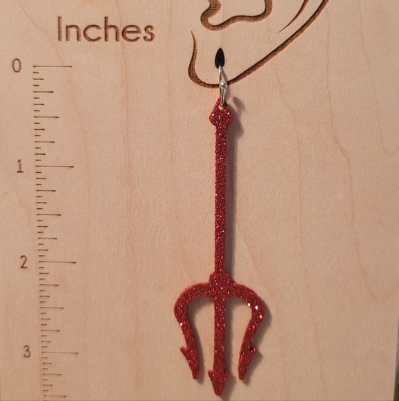 NEW Devilish Glitter Pitchfork Long Dangle Earrings, unisex - Picture 3 of 4